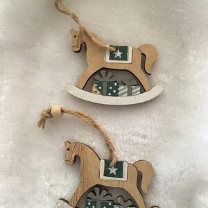 Rustic Wooden Rocking Horse Ornaments - Green and Brown